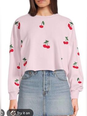 Born Lucky LA- Cherry Print Pink Cropped Sweatshirt - Women